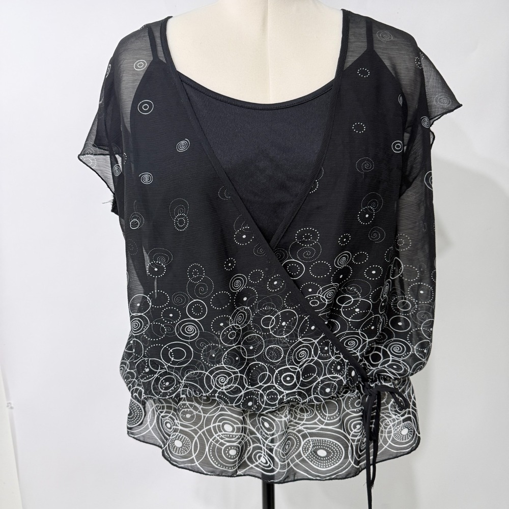 Studio 1940 Sheer Faux Wrap Top Size‎ 18/20W Swirl Circle Print Work Evening